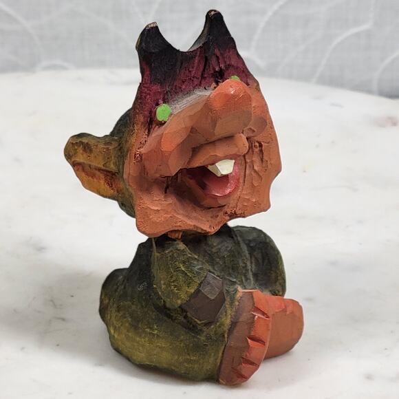 Vtg Henning Norway Hand Carved Troll Figurine Wood Folk Art Scandinavian 3.5” - Picture 1 of 14